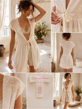 Oscar de la Renta Pink Label Sheer Lace Chiffon Wrap Coverup Dress
